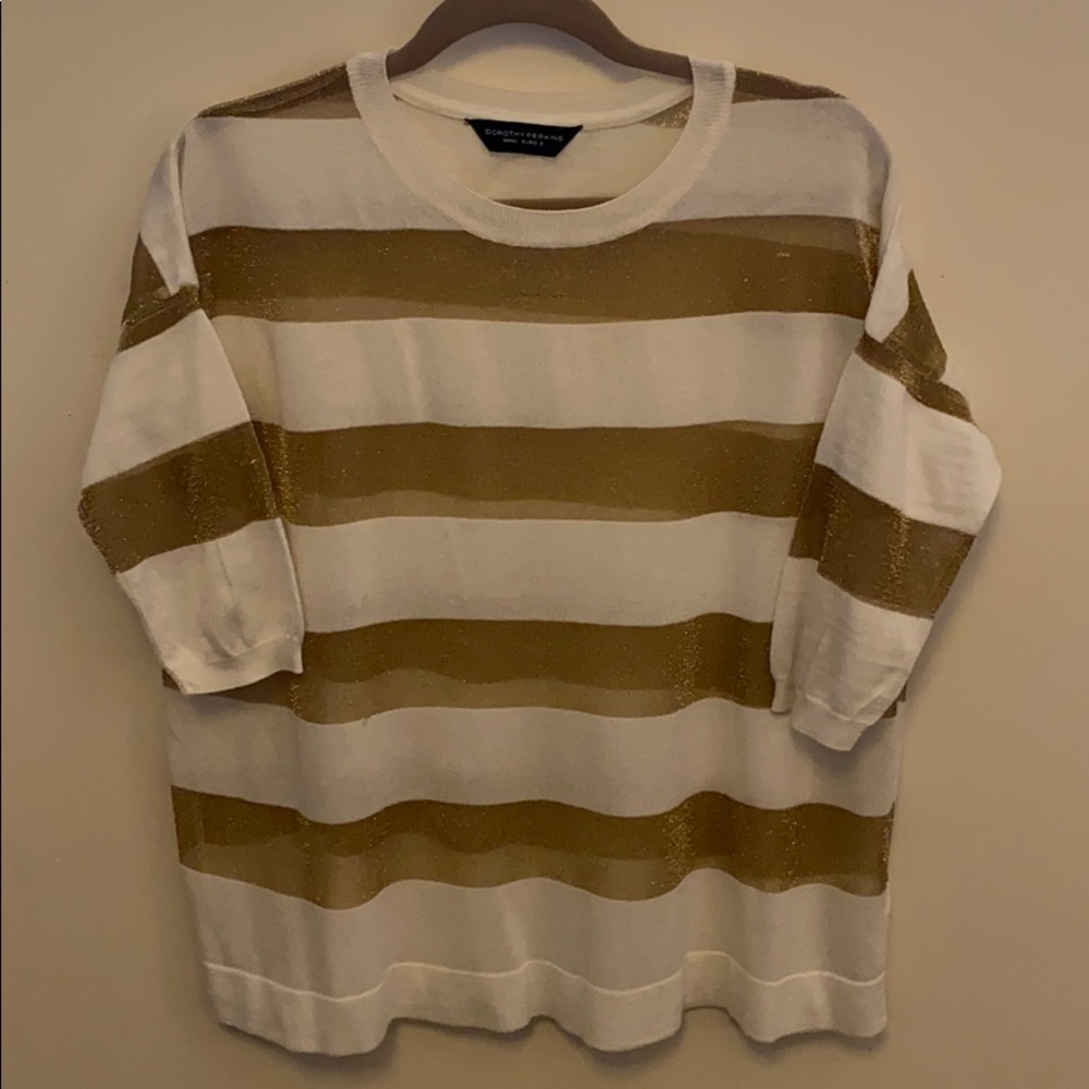Dorthy Perkins White and Gold Stripped Sweater